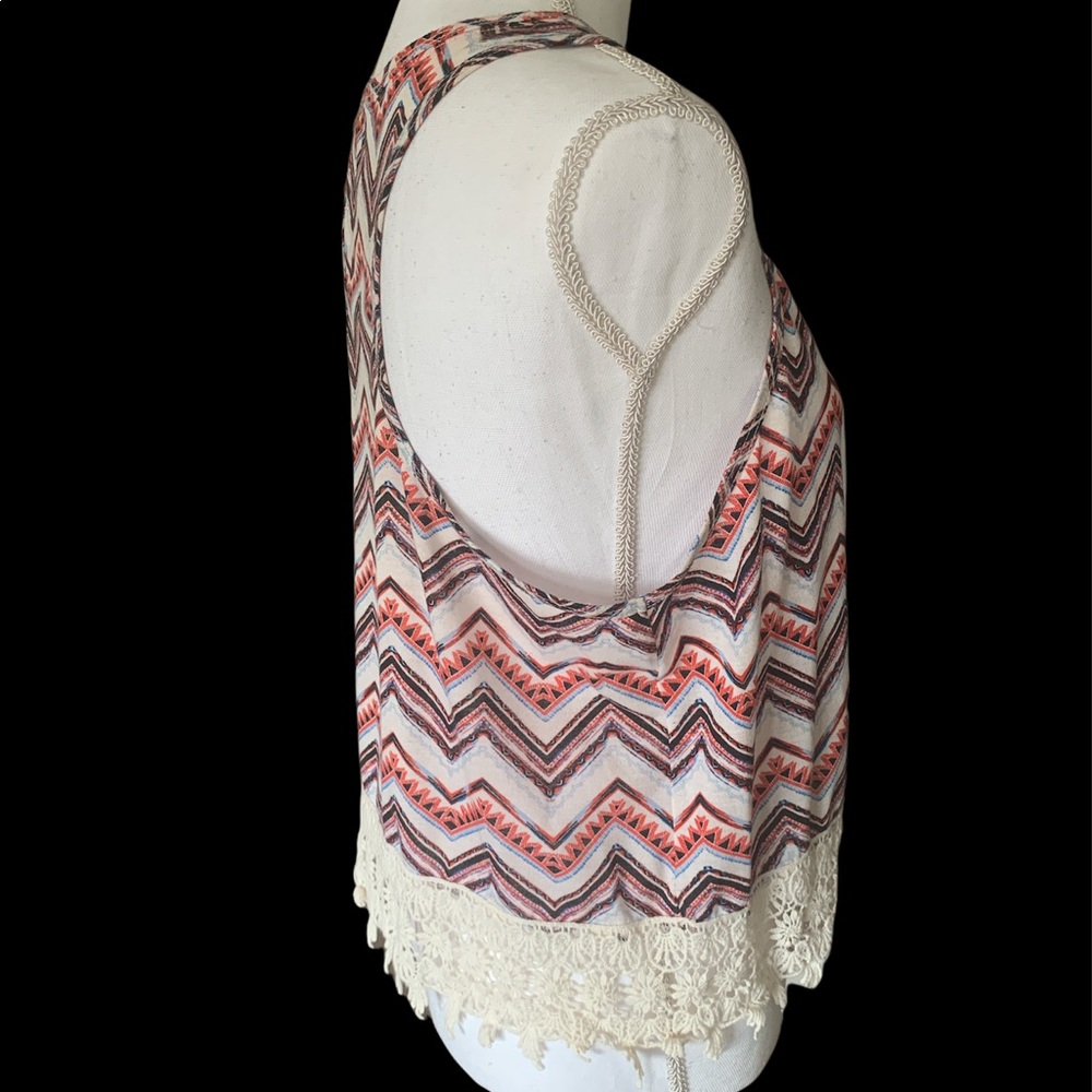 $3 Xhilaration Aztec Lace Hem Cropped Tank - Picture 2 of 6